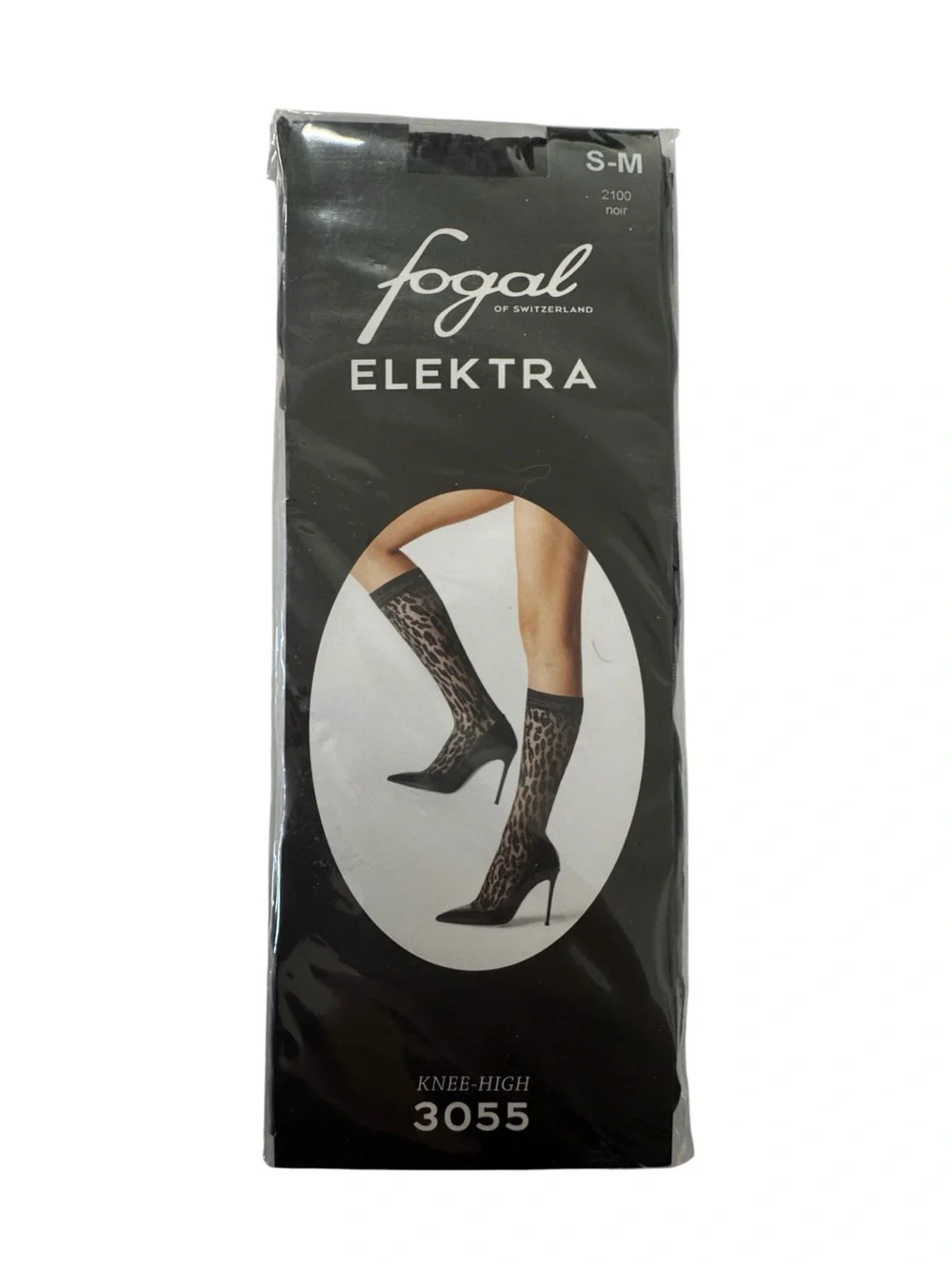 Elektra Knee-High Sheer Socks in Black - Leopard Pattern S/M